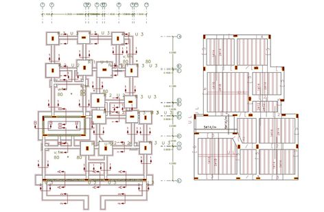 AutoCAD drawing of 2700 sq ft house column footing with excavation plan and slab bar reinforcement structure design. Download 4 BHK house construction plan design DWG file and get more detail of margin dimension. Footing Foundation, Column Detail, House Columns, Column Structure, House Foundation, House Construction Plan, House Construction, Drawing Block, Construction Plan