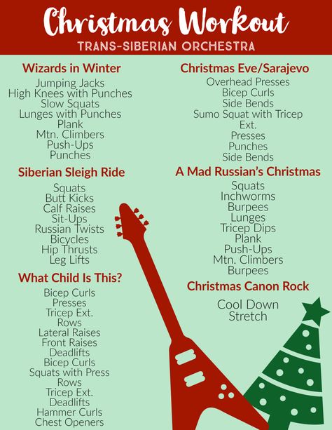 Christmas Themed Workouts, Christmas Workouts, 45 Minute Workout, Month Workout Challenge, Christmas Workout, Trans Siberian Orchestra, Holiday Workout, Workouts For Teens, Month Workout