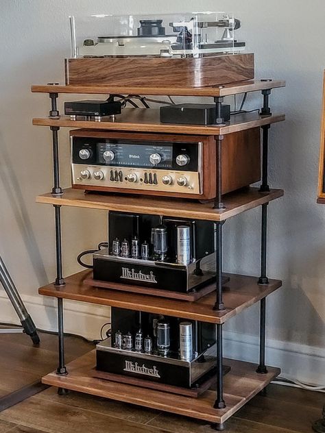 Audiophile Rack Shelves, Vintage Hifi, Vintage Hifi Setup, Audio Racks And Stands, Diy Hifi, Audio Rack Walmart, Audio Tower With Wheels Dyi, Hifi Stand, Vintage Stereo Console