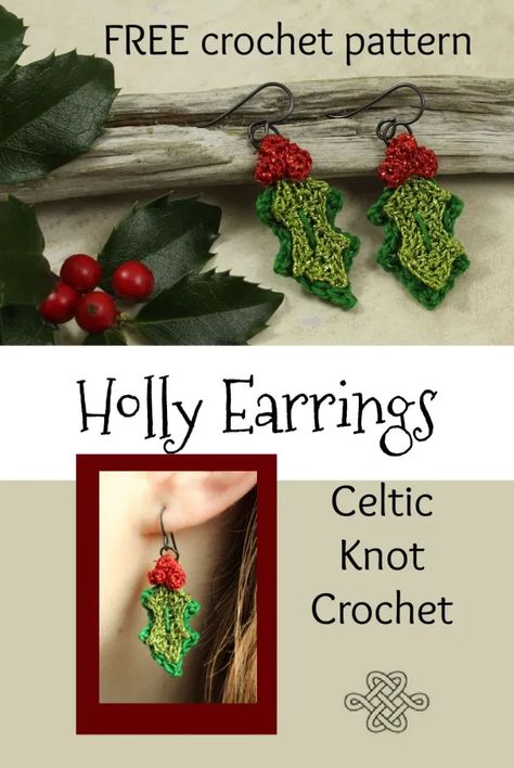 Crochet Christmas Jewelry, Free Crochet Earrings Patterns, Crochet Christmas Earring Patterns, Crochet Christmas Earrings Pattern, Christmas Crochet Earrings, Crochet Christmas Earrings, Crochet Poinsettia Earrings, Crochet Snowflake Earrings Free Pattern, Earings Crochet Pattern