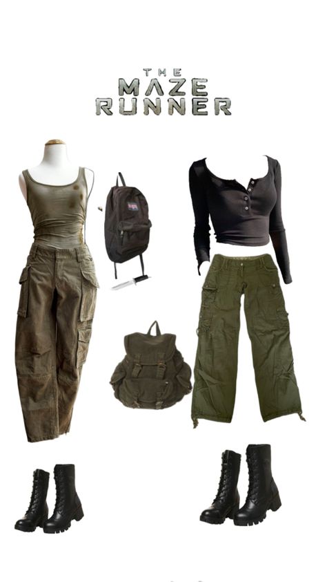 Clothes For Apocalypse, District 6 Outfit, Tomb Raider Outfit Style, Hunger Games Arena Outfit Ideas, Uncharted Outfit Ideas, Zombie Apocalypse Halloween Costume, Dystopian Halloween Costume, Zombie Apocalypse Survivor Outfit, Maze Runner Shifting Outfit