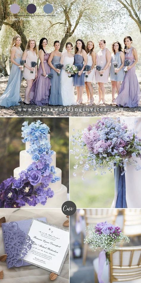 Lilac Purple And Blue Wedding Theme, Powder Blue And Lavender Wedding, Dusty Blue And Lilac Wedding Decorations, Navy And Lilac Wedding Decor, Periwinkle And Grey Wedding, Pastel Blue And Purple Wedding Theme, Lilac And Dark Blue Wedding, Light Purple And Blue Wedding Theme, French Blue And Lavender Wedding