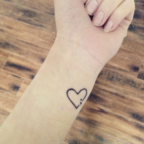 Semicolon heart Tatoo Lettering, Heart Semicolon, Tattoos Photo, Feminist Tattoo, Semicolon Project, Hand Wallpaper, Nice Tattoos, Semi Colon, Self Love Tattoo