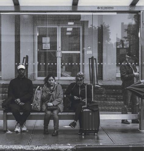 People Sitting On Bench, Photo Of People, Bus Drawing, Sitting On Bench, People Street, City Sketch, People Sitting, Human Behavior, Bus Stop