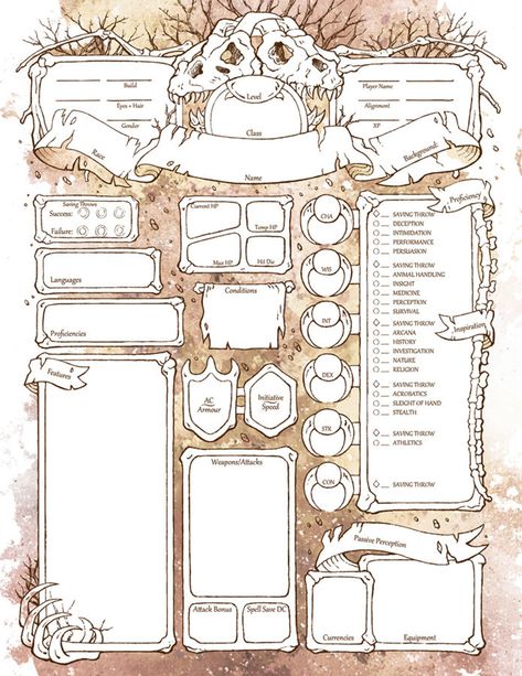 Boneyard Character Sheets D&D 5e | Etsy Creature Template, Rpg Character Sheet, Dnd Character Sheet, Character Sheet Template, Character Design Challenge, Dungeon Master's Guide, Dungeons And Dragons 5e, Dnd 5e Homebrew, Character Sheets