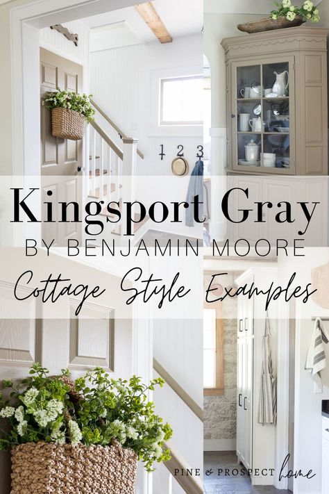 Cottage style examples of Kingsport Gray throughout my home! Pine And Prospect Home Paint Colors, Kingsport Gray Benjamin Moore Cabinets, Greenwich Gate Benjamin Moore, Stingray Benjamin Moore, Pine And White Kitchen, Cottage Walls Interior, Hampshire Gray Benjamin Moore, Benjamin Moore Cottage Colors, Cottage Paint Colors Exterior