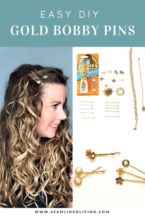 How to Make Gold Bobby Pins - Hair Craft  #diy #diyjewelry Bobby Pins Diy, Diy Hair Accessories Tutorial, Diy Hair Extensions, Hair Accessories Tutorial, Rockabilly Girl, Bobby Pin Hairstyles, Unique Hair Accessories, Diy Jewelry Tutorials, Gold Diy