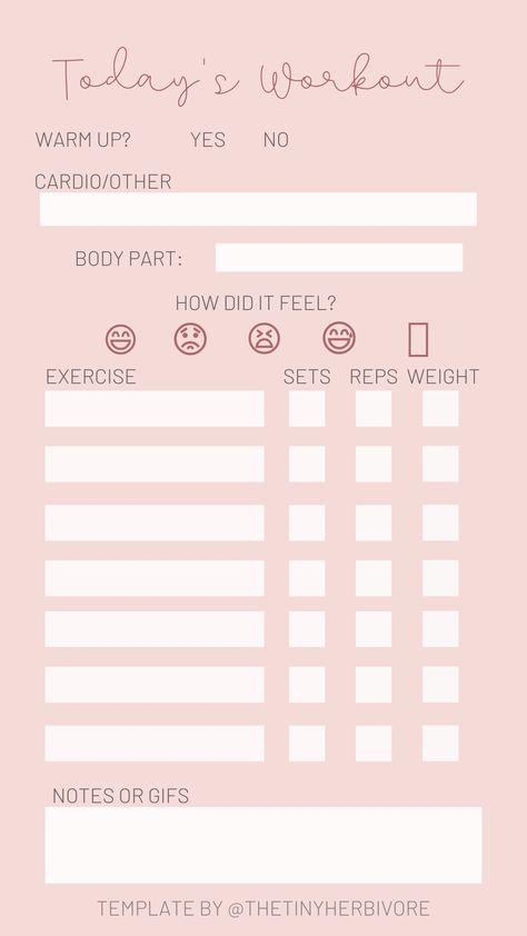 Workout Log Instagram Template by @TheTinyHerbivore | Gym Printable Planner Good Notes Workout Template, Gym Workout Template, Weekly Workout Planner Printable Free, Blank Workout Template, Daily Workout Template, Exercise Journal Ideas Fitness Planner, Gym Journal Workout Log, Work Out Plan Template, Workout Tracking Sheet