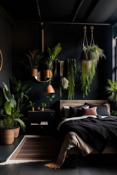 Moody Bohemian Vibes: Dark Bedroom Decor Magic! Rustic Bed Design, Bed Makeover, Simple Bed Designs, Black Bedroom Decor, Bed Design Ideas, Bed Interior, Wooden Bed Design, Dark Home Decor, Bed Design Modern