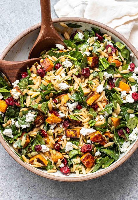 Butternut Squash Orzo Salad Butternut Squash Orzo Salad, Orzo Fall Salad, Harvest Orzo Salad One Balanced Life, Orzo Roasted Vegetable Salad, Thanksgiving Recipes Orzo, Orzo Brussel Sprout Salad, Fall Orzo Salad Recipes, Christmas Orzo Salad, Winter Orzo Salad