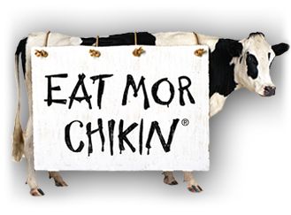 Repinned from Nathan Hickling. This Chick-Fil-A ad is a form of visual persuasion since the image characterizes the cow, which people typically consume, in a way that would almost guilt people into eating chicken instead of beef. Eat More Chicken Sign, Eat Mor Chikin, Eat More Chicken, Great Chicken Recipes, Eating At Night, Diet Doctor, Simple Sandwiches, Shopping Places, Chick Fil A