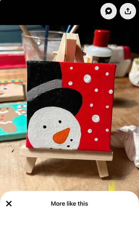 Snowman Easy Painting, Christmas Canvas Art Ideas, Xmas Canvas Paintings, Kids Christmas Canvas Painting, Things To Paint For Christmas, Christmas Diy Painting Canvas, Christmas Canvas Art For Kids, Kids Christmas Painting Canvas, Cute Easy Christmas Paintings