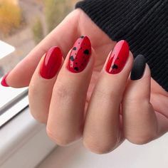 Nail Designs Colorful, Bottom Nails, Red Bottom Nails, Red Black Nails, Red Nail Design, Red And White Nails, Christmas Summer, G Nails, Elegant Nail