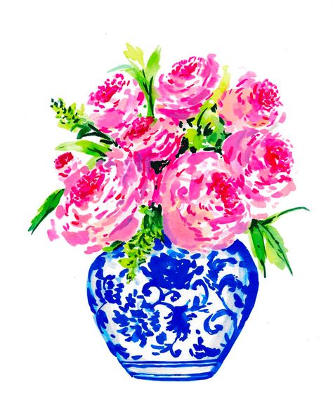 Shared via PhotoDirector Ginger Jar Wallpaper, Chinoiserie Door Hanger, Ginger Jar Painting, Chinoiserie Paintings, Ginger Jar Art, Chinoiserie Vases, Jar Of Notes, Watercolor Flowers Tutorial, Flowers Tutorial