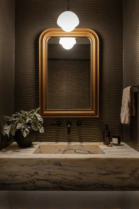 Kirkland Jewel — Jessica Nelson Design Masculine Powder Bath, Powder Bath Design, Guest Restroom, Moody Bathroom, 90s House, Dark Bathroom Ideas, Concrete Effect Paint, Restaurant Bathroom, Dark Bathrooms