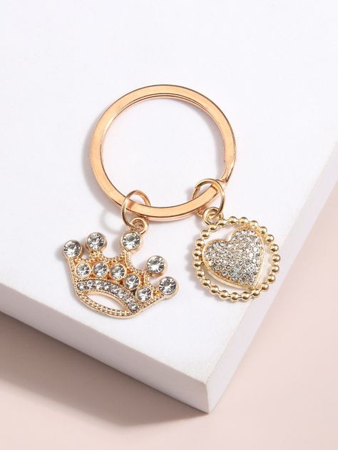 Crown Charm, Heart Crown, Gold Collar, Charm Keychain, Rhinestone Heart, Lady Dior Bag, Key Chain, Tiara, Zinc Alloy