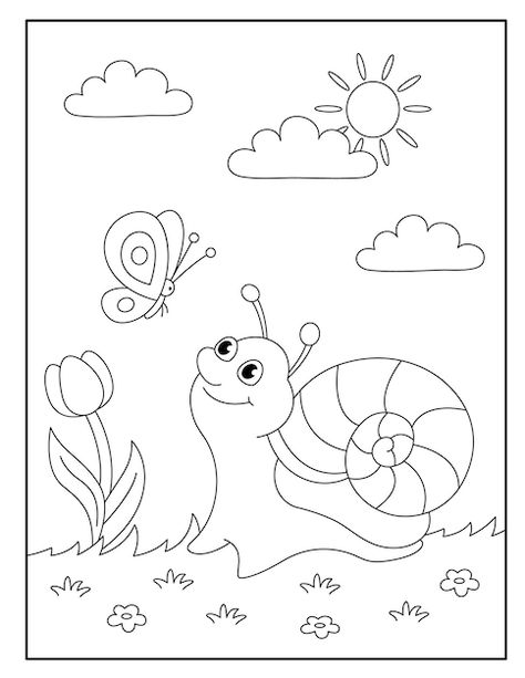 Dibujo de caracol para colorear para niñ... | Premium Vector #Freepik #vector #colorear #animales-colorear #libro-colorear #paisajes-colorear Snail Coloring Pages, Snail Coloring, Ladybug Coloring Page, Octopus Coloring Page, Tumblr Coloring Pages, Monster Truck Coloring Pages, Stitch Coloring Pages, Cute Snail, Bee Coloring Pages