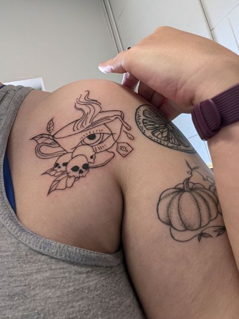 Witchy Teacup Tattoo, Seance Tattoo, Eye Skull Tattoo, Tattoo Lily Of The Valley, Tattoo Spooky, Poison Tattoo, Crystal Ball Tattoo, Tattoo Lily, Teacup Tattoo