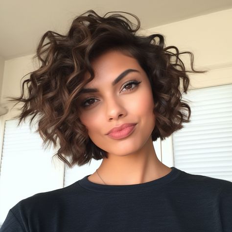 30 Short Curly Hairstyles 2024 Hair Color Ideas For Short Curly Hair, Curly Hair With Lots Of Layers, Short 2b Curly Hair, Short Naturally Curly Hair Styles, Curly Layered Bob With Bangs, Shoulder Length Curly Bob, Pixy Haircut, Chin Length Curly Hair, Curly Layered Bob