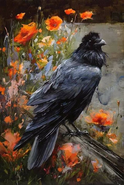 Raven Oil Painting, Lindsey Kustusch, Canvas Painting Projects, Crow Painting, Crow Art, Black Birds, Inspiration Painting, Raven Art, La Art