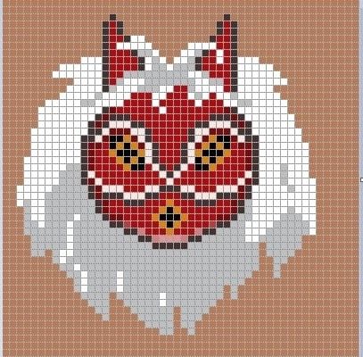 Princess Mononoke Cross Stitch, Princess Mononoke Alpha Pattern, Ghibli Perler Bead Patterns, Studio Ghibli Cross Stitch, Ghibli Crochet, Crochet Tapestries, Pokemon Cross Stitch Patterns, Hama Art, Pokemon Cross Stitch