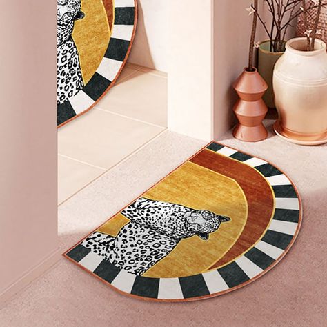 800mm x 500mm 2 Pieces Art Deco Leopard Velvet Rug Half Round Non-Slip Door Mat Set Modern Gold Kitchen, Salon Art Deco, Velvet Rug, Indoor Mat, Indoor Carpet, Gold Kitchen, Stylish Rugs, Style Deco, Estilo Art Deco