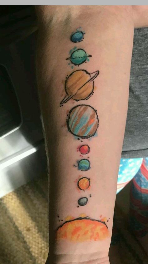 Planets Tattoo, Tattoo For Kids, Solar System Tattoo, Universe Tattoo, L Tattoo, Planet Tattoos, Sweet Tattoos, Badass Tattoos, Tattoos For Kids