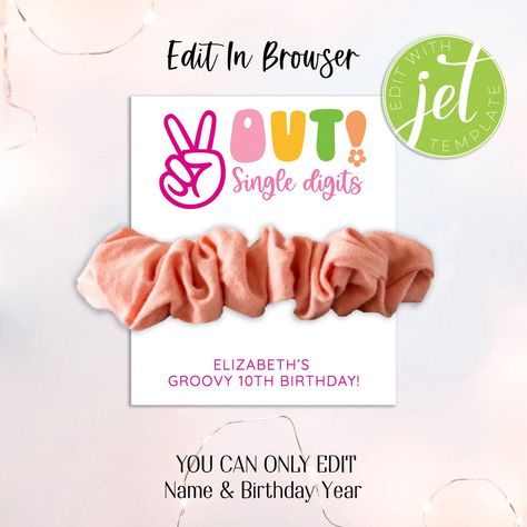 Peace Out Single Digits Party Favors, Peace Out Single Digits, Peace Out, Scrunchie Holder, 10 Birthday, Template Birthday, Card Printable, 10th Birthday, Birthday Favors