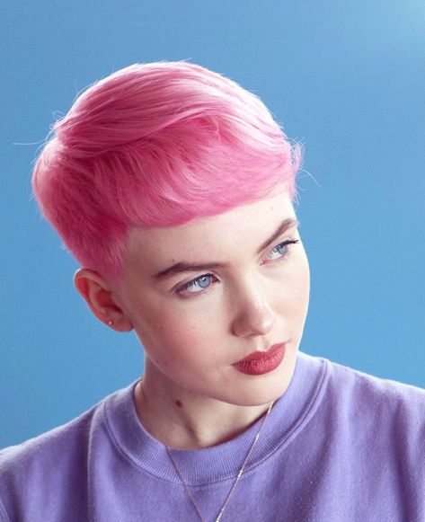 Short Pink Hair Pixie, Pink Pixie Hair, Pink Pixie Cut, Viperine Gorgon, Pink Short Hair, Trish Una, Super Short Pixie, Pink Pixie, Shaved Hair Women