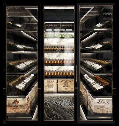 Walk-in Wine Room Vinomagna Wine Display Design, Steyn City, Wine Cellar Modern, Dining Room Feature Wall, Wine Cellar Wall, Contemporary Wine Cellar, Wine Room Design, Custom Wine Room, Cellar Ideas