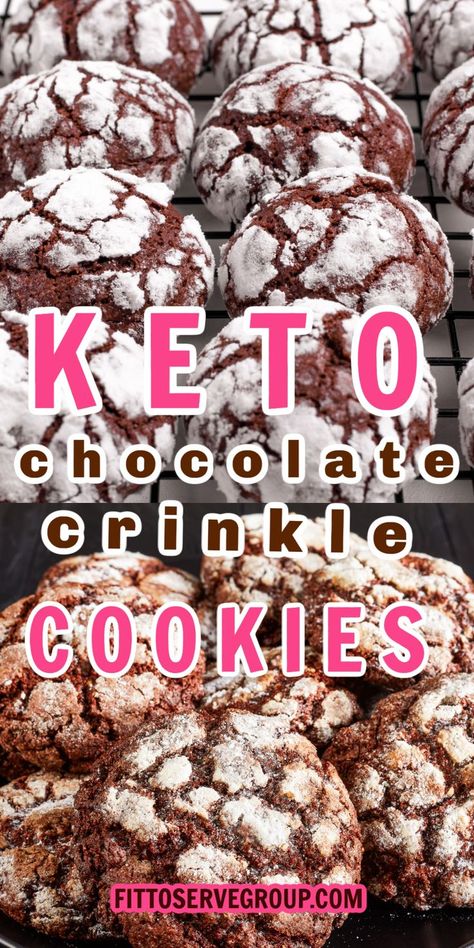 close up images of keto chocolate crinkle cookies on a baking rack cooling and on a black plate ready to serve Keto Crinkle Cookies, Keto Chocolate Crinkle Cookies, Low Carb Chocolate Cookies, Keto Chocolate Candy, Chocolate Keto Cookies, Keto Monster Cookies, Chocolate Krinkle Cookies, Healthy Christmas Baking, Keto Chocolate Cookies