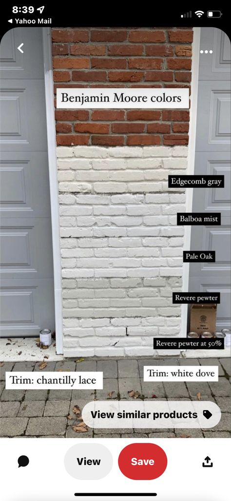 Light Painted Brick Exterior, White Washed Red Brick Exterior, White And Red Brick House Exterior, Pale Oak And Chantilly Lace, Painted Gray Brick House Exterior, Brick Houses Painted Gray, Grey Painted Brick Exterior, Light Grey Painted Brick, Painting Exterior Brick