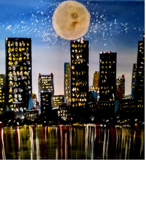 Night Town City Lights, City Lights Drawing, Painting City Lights, Cityscape Night, Road At Night, Painting Night, Large Canvas Wall Art, Night Painting, Night City