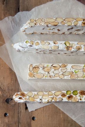 Homemade Torrone Recipe • theVintageMixer.com #ediblegifts #homemadecandy French Creme, Torrone Recipe, Nougat Recipe, French Buttercream, Caramel Recipe, French Cream, Coconut Dessert, Cream Dip, Italian Pastries