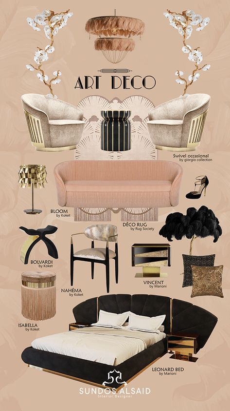 Art Deco Privacy Screen, Art Deco Apartment Aesthetic, Art Deco Dark Academia, Art Deco Bedroom Pink And Green, Art Deco Interior Design Mood Board, Home Office Art Deco, Art Deco Office Decor, Art Deco Inspired Bedroom, Vintage Glam Decor Bedroom