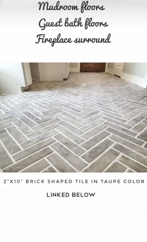 Mud Room Flooring Ideas Entryway, Faux Brick Flooring Entryway, Grey Brick Flooring, Gray Brick Floor, Farmhouse Mudroom Flooring, Flooring For Mudroom, Herringbone Brick Floor Tile, Laundry Floors Ideas, Tile Entryway Ideas