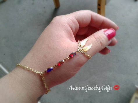 Angel Wings Thumb Hand Chain Thumb Slave Bracelet Boho Hand Angel Wings Bracelet, Simple Necklaces, Hand Harness, Gold Angel Wings, Boho Wrap Bracelet, Wood Bead Bracelet, Gold Angel, Feather Ring, Baby Bracelet