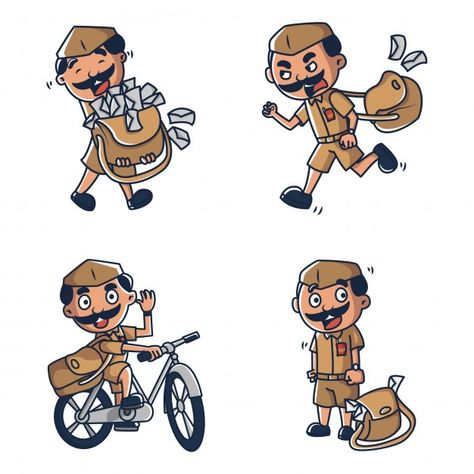 Vector cartoon illustration of postman. | Premium Vector #Freepik #vector #man #character #cartoon #comic Postman Character Design, Postman Cartoon, Postman Illustration, Sports Day Decoration, Character Turnarounds, Preschool Letter Crafts, Work Cartoons, Cycle Painting, Wall Graffiti