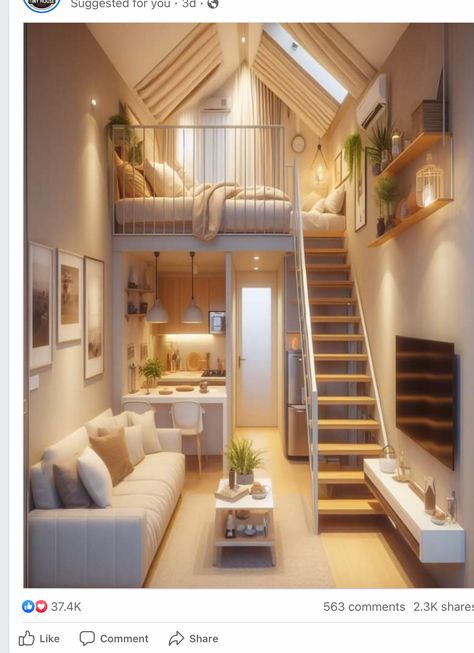 Lofts Pequenos, Loft House Design, Tiny House Loft, Tiny House Inspiration, Tiny House Floor Plans, Modern Tiny House, Loft House, Tiny Cabin, Tiny House Interior