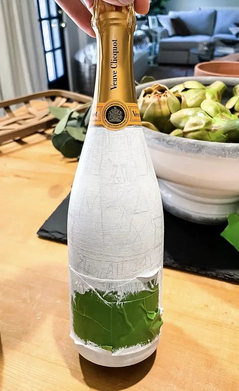 Hand Painted Veuve Bottle, Easter Champagne Bottle, Diy Wedding Champagne Bottle, Painted Champagne Bottle New House, How To Paint Wine Bottles Step By Step, Diy Disco Champagne Bottle, Painting A Wine Bottle, How To Hand Paint Wine Bottles, Hand Painted Champagne Bottle Engagement