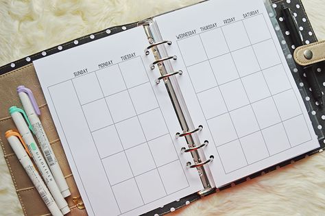 Free Printable Half Size Monthly Calendar For Your A5 Planner - Planning Inspired Free Planner Inserts, A5 Monthly Planner, Planner Freebies, A5 Planner Printables, Printable Calendar Pages, Free Printable Calendar Templates, Sarah White, How To Make Planner, Planner Diy