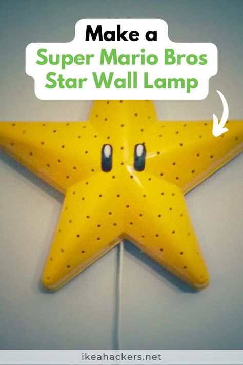 Make a Super Mario Bros Star Wall Lamp - IKEA Hackers. This Ikea hacks is the perfect thing to add to your kids room! Try this easy ikea hack to add some fun decor to your kids room. Follow along for more kids room decor ideas and easy ikea hacks! Mario Room Ideas Boys, Mario Room Decor, Kids Accent Wall, Super Mario Room, Best Ikea Finds, Lamp Ikea, Mario Room, Ikea Dollhouse, Easy Diy Home Projects