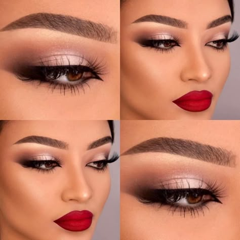 Formal Makeup Looks Red Lip, Make Up Ideas For Red Prom Dress, Elegant Bridal Makeup Red Lips, Bridesmaid Makeup Red Dress, Makeup For Red Outfit Casual, Bride Make Up Red Lips, Wedding Makeup For Brown Eyes Red Lips, Best Makeup For Red Dress, Red And Silver Eye Makeup