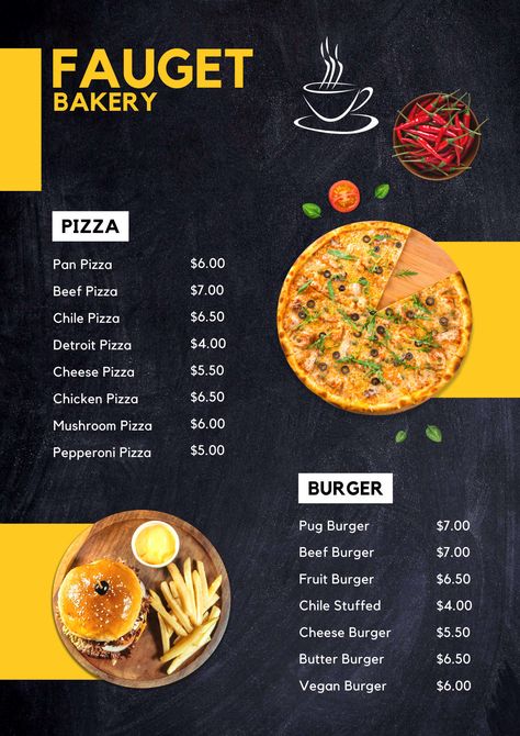 I will food menu board, card, flyer or design for bar or digital use in any style Menu Cards Design, Cards Design Ideas, Bar Ad, Menu Card Design, Menu Food, Menu Inspiration, Food Menu Design, Restaurant Menu Design, Menu Board