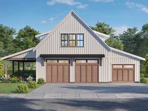 090G-0011: Garage Apartment Plan with Workshop and Boat Storage Barn Garage Plans, Affordable Barndominium, Barn Style Garage, Garage With Living Quarters, Barn With Living Quarters, Garage To Living Space, Barn Plan, House Addition, Large Workshop