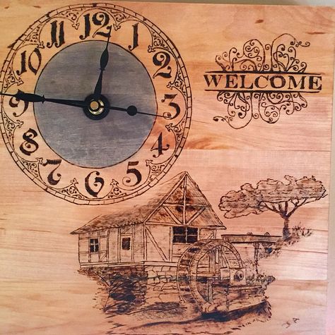 Pyrography mill clock Free Stencils Printables Templates, Stencils Printables Templates, Pyrography Ideas, Free Stencils Printables, Clock Wood, Steampunk Clock, Carved Wood Signs, Stencils Printables, Free Stencils