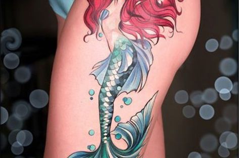 30 Gorgeous And Amazing Finger Tattoo Ideas | Women Fashion Lifestyle Blog Shinecoco.com Strand Tattoo, Watercolor Mermaid Tattoo, Tattoos Beach, Mandala Arm Tattoo, Mermaid Sleeve Tattoos, Beach Tattoos, Themed Tattoos, Mermaid Tattoo Designs, See Tattoo