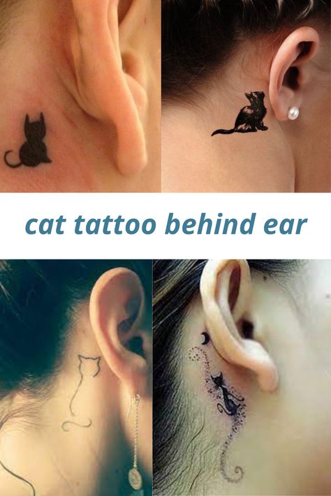 Cat Tattoo Behind Ear, Cat Silhouette Tattoos, Harley Quinn Tattoo, Cat Tatto, Tattoo Behind Ear, Memories Ideas, 10 Tattoo, Cute Cat Tattoo, Ear Tattoo Ideas