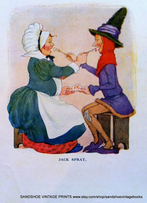 Margaret Tarrant - Jack Sprat Nursery Rhyme, 1910 Jack Sprat, Things Illustration, Margaret Tarrant, Goose Nursery, Vintage Storybook, Vintage Illustrations, Vintage Nursery, Children's Art, Mother Goose