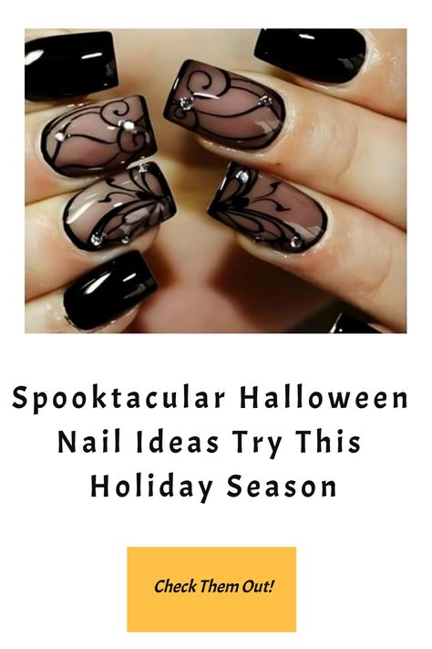 Explore the latest Halloween nail designs and colors for 2024! Get inspired with trendy Halloween nail art ideas to elevate your spooky season style. From classic black and orange nails to creepy cobwebs and cute pumpkins, find the perfect Halloween nails to complete your hauntingly beautiful look. Whether you prefer eerie elegance or playful patterns, these Halloween Nail trends will add a touch of magic to your manicure this season. Halloween Wedding Nails For Bride, Elegant Halloween Nails Design, Halloween Elegant Nails, Black Nail Designs Halloween, Halloween Nails Designs 2024, Short Halloween Nails 2024, Halloween Nail Art 2024, 2024 Halloween Nail Trends, Elegant Halloween Nails